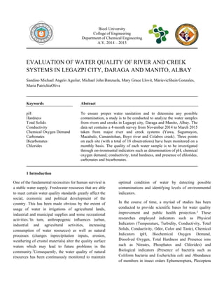 Evaluation of water quality of river and creek systems in legazpi city ...