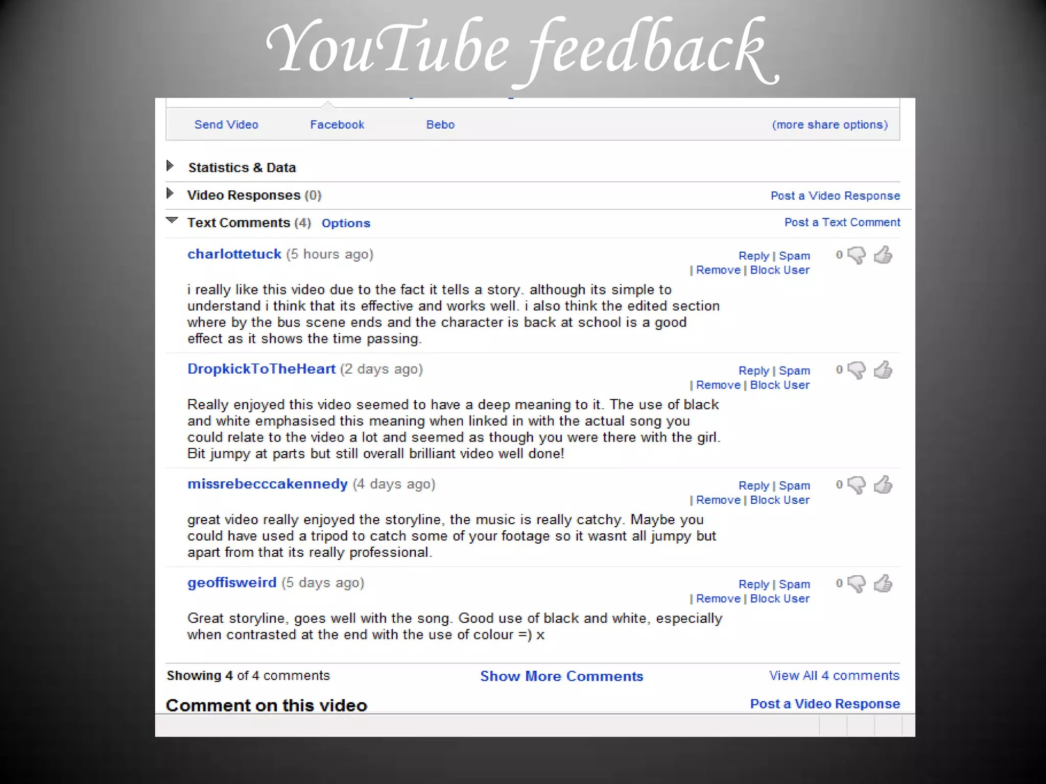 YouTube feedback