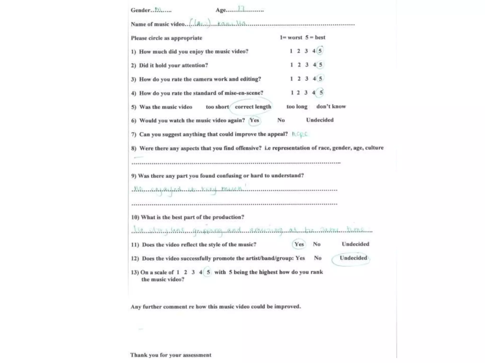 Evaluation q.3 video feedback