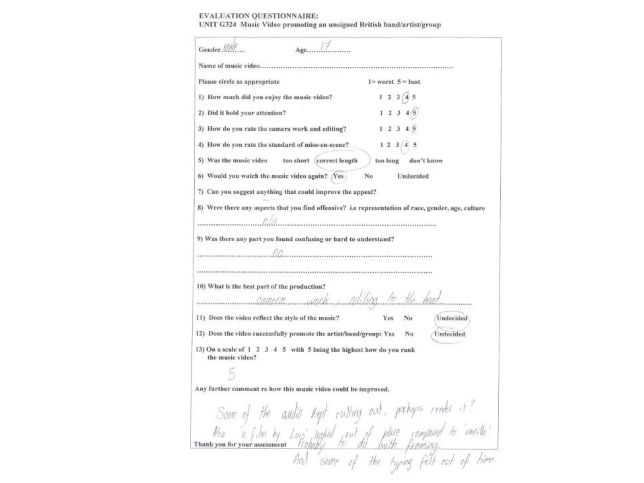 Evaluation q.3 video feedback