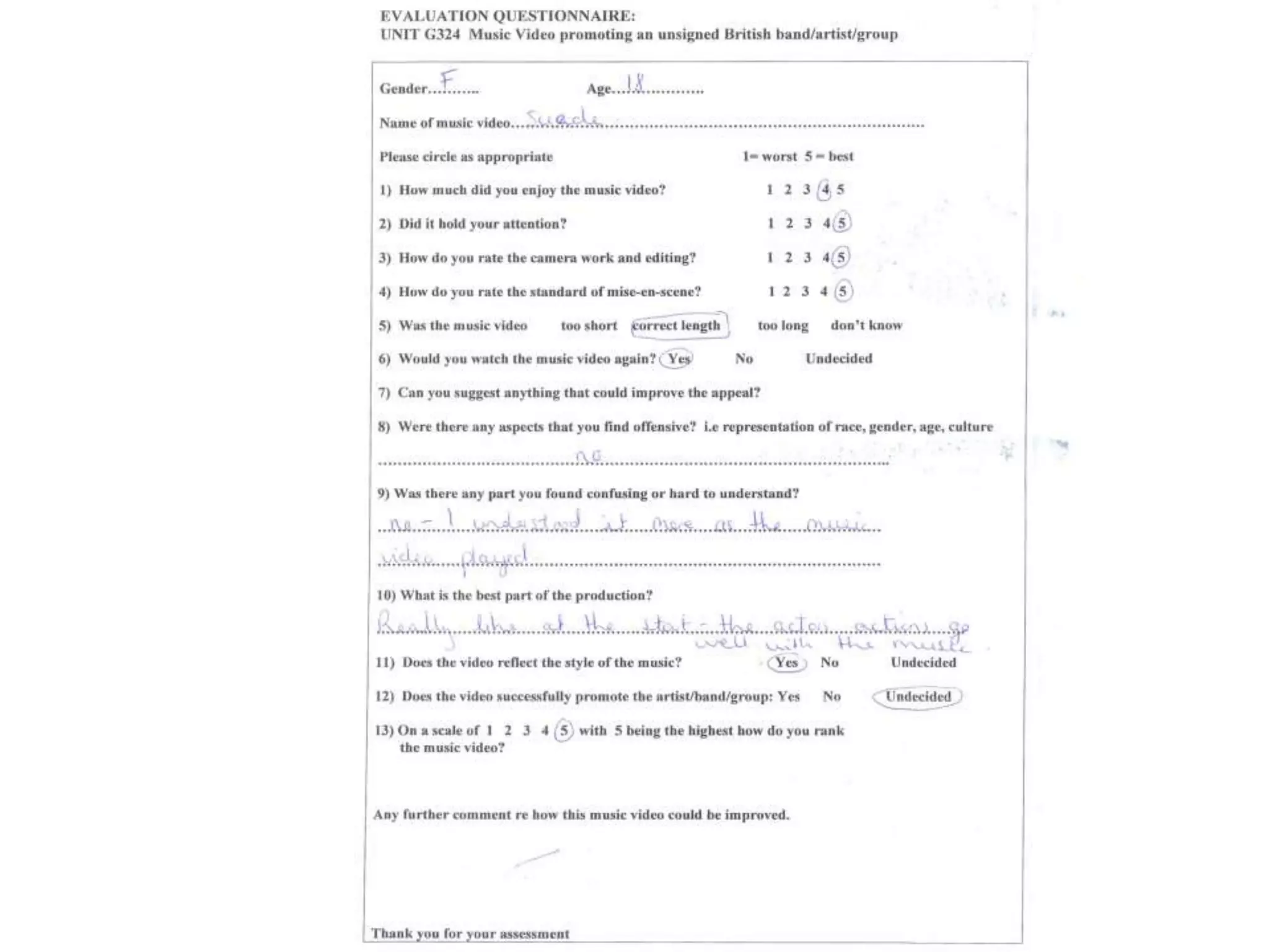 Evaluation q.3 video feedback