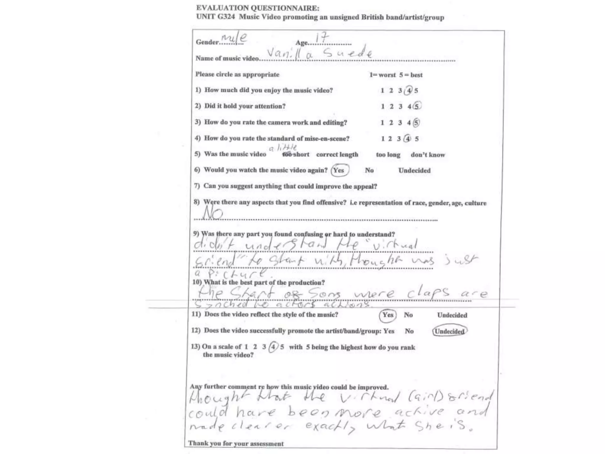 Evaluation q.3 video feedback