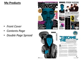 My Products
• Front Cover
• Contents Page
• Double Page Spread
 
