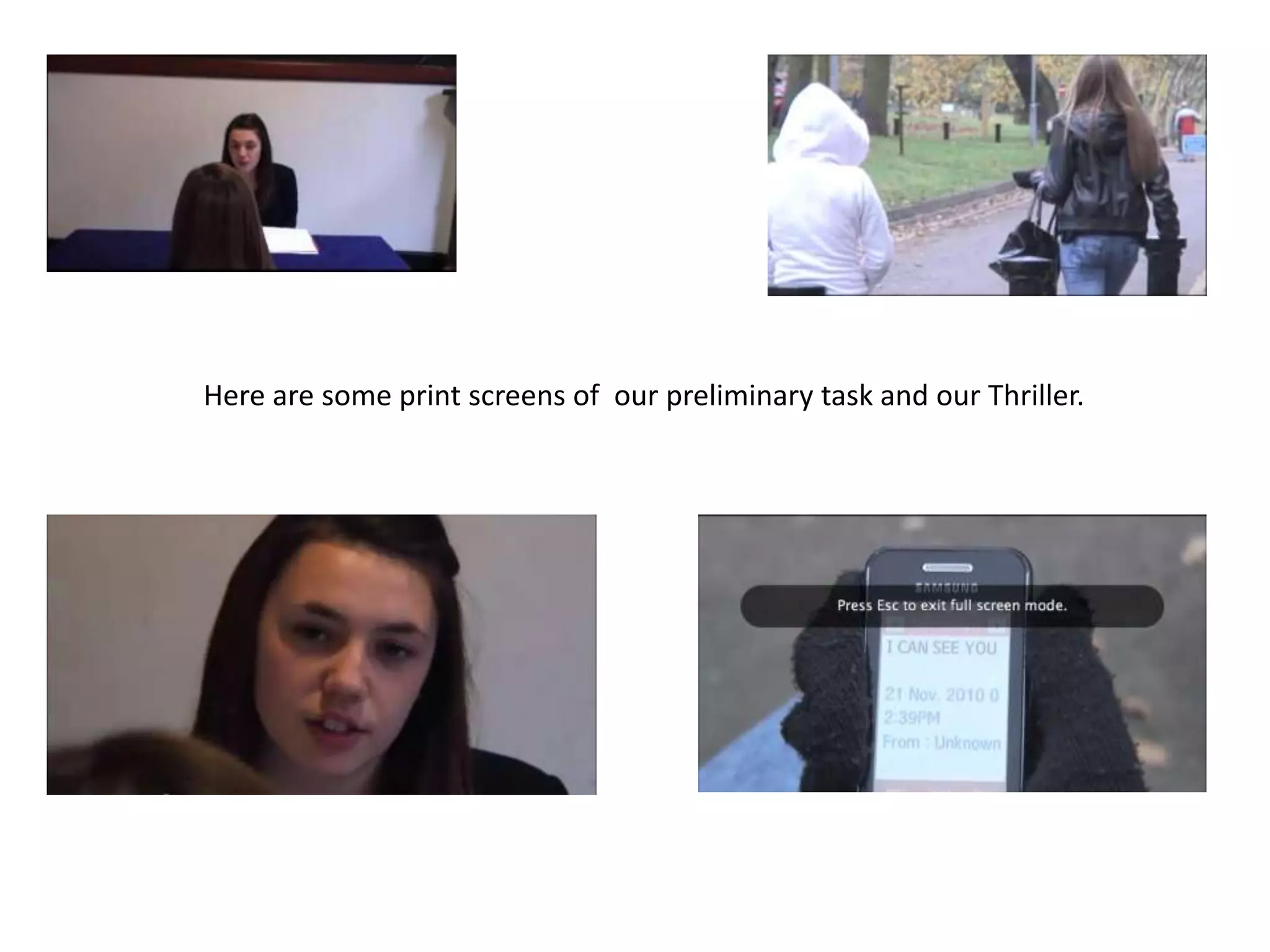 When it came to filming our final product I felt like I had learnt more on the cameras which helped make our footage look more professional. An example of us doing this is when we changed the settings to night vision when we was filming a character in the bed and in the preliminary task we had the settings normal. When using the tripod, we made sure that it was leveled at all time and still so that the film wouldn’t look blurred, we also decided to use a HD camera which made the quality look a lot better. In our thriller opening, we used many more shots than the original three which we mainly used in the preliminary tasks. By us using more shots I think that it engages the audience more as they are not viewing the film in the same shots at all times. 