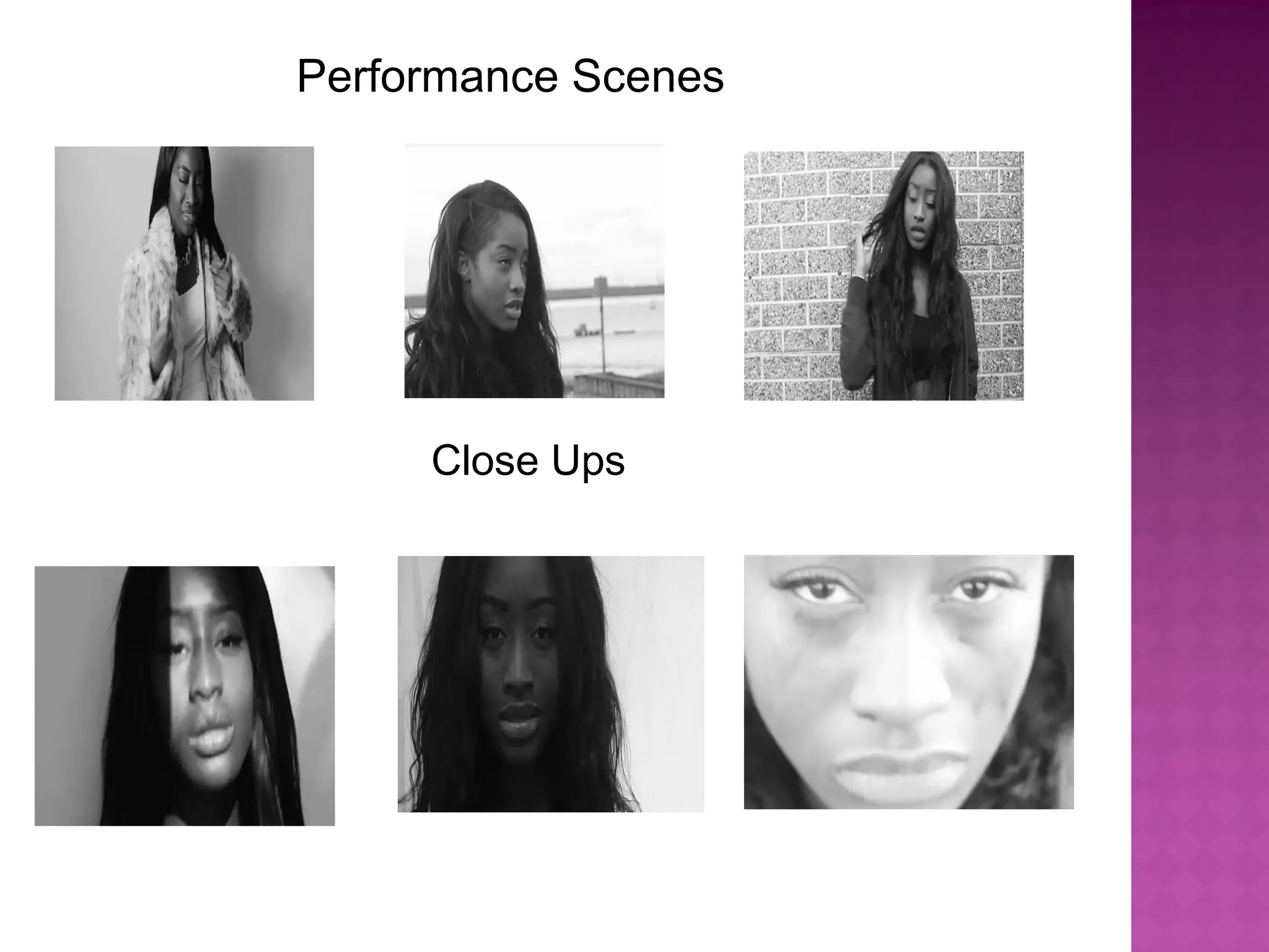 Performance Scenes
Close Ups
 