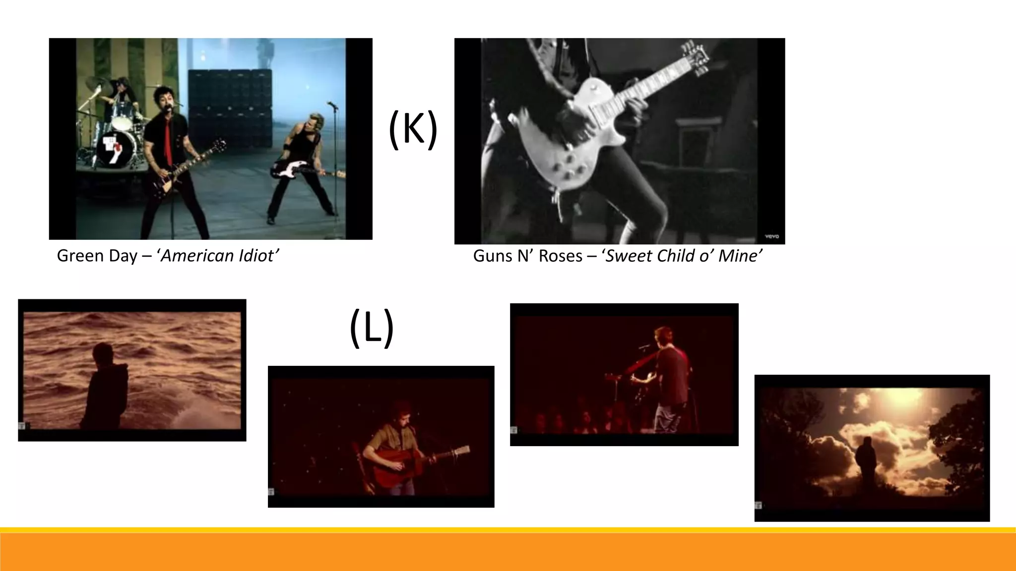 Guns N’ Roses – ‘Sweet Child o’ Mine’Green Day – ‘American Idiot’
(K)
(L)
 