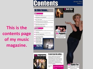This is the
contents page
 of my music
  magazine.
 