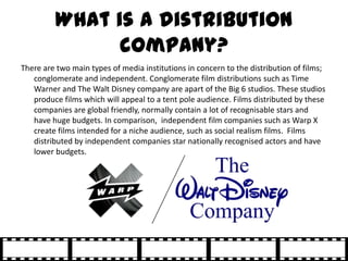 What is a distribution
               company?
There are two main types of media institutions in concern to the distributi...