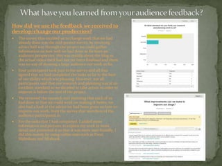 How did we use the feedback we received to
develop/change our production?
 The survey that enabled us to change work that...