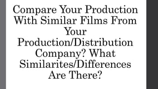 Compare Your Production
With Similar Films From
Your
Production/Distribution
Company? What
Similarites/Differences
Are There?
 