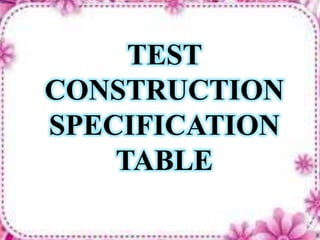 TEST
CONSTRUCTION
SPECIFICATION
TABLE
 