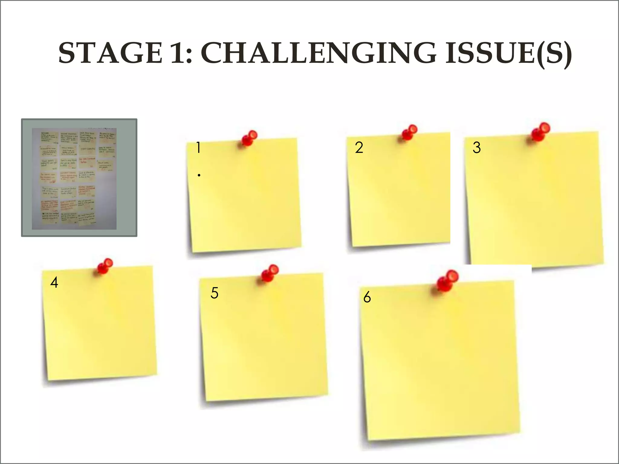 STAGE 1: CHALLENGING ISSUE(S)

       1        2      3
       .




4
           5     6
 