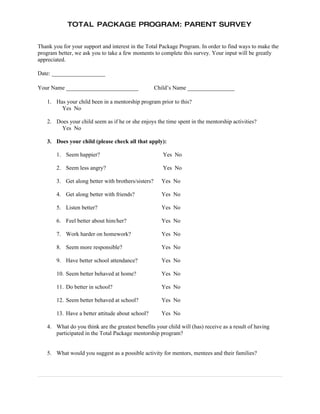 Evaluation Tools Parent Survey | PDF