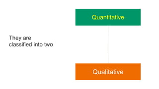 They are
classified into two
Quantitative
Qualitative
 