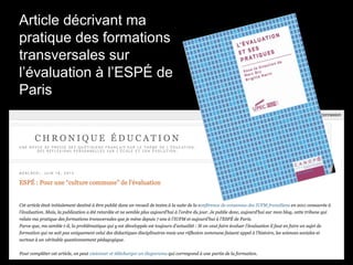 Article décrivant ma
pratique des formations
transversales sur
l’évaluation à l’ESPÉ de
Paris
 