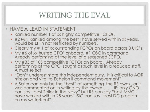 Navy Eval, Award, and other Navy Writing Examples