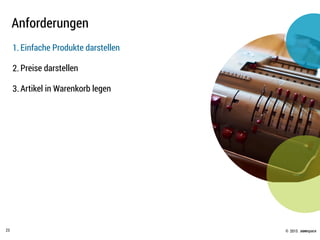 © .comspace2015
Anforderungen
23
1. Einfache Produkte darstellen
2. Preise darstellen
3. Artikel in Warenkorb legen
 