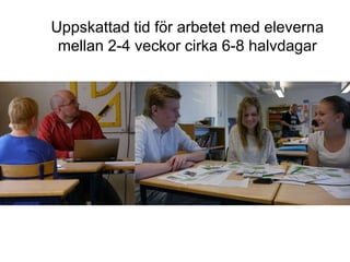 Uppskattad tid för arbetet med eleverna
 mellan 2-4 veckor cirka 6-8 halvdagar
 