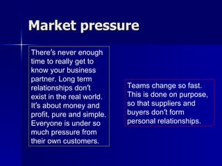 Market pressure There ’ s never enough time to really get to know your business partner. Long term relationships don ’ t e...