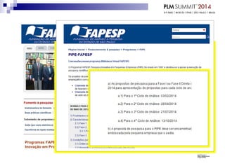 Programas FAPESP PIPE/PAPPE/PITE/PAPI
Inovação em Produto ou Processo
 