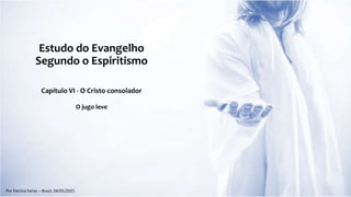 Estudo do Evangelho
Segundo o Espiritismo
Capítulo VI - O Cristo consolador
O jugo leve
Por Patrícia Farias – Brasil, 04/05/2021
 