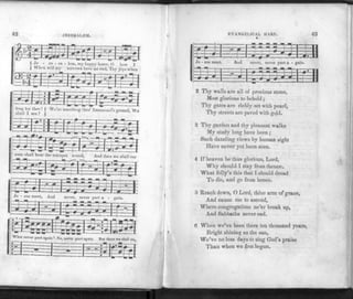JERUSALEM.
lem, my luippy home, 0 how I
sorrows hnve an end, Thy joys when
Je - ru
When will
We're marching ihro' Immiinuel's ground, Wo
soon shall hear the trumpet sound, And then we shall our
sus meet, never, never part a • gain.
What never part again ? No, never part again. But there we shall our
EVANGELICAL HARP. 43
t » —I - - - mrm]
.
J. - 8
• -
»
—d-
us mec t. And never, never part a - gain.
—4f—W -j— ^ | L J J J ^ i 41
2 Thy walls are all of precious stone,
Most glorious to behold;
Thy gates are richly set with pearl,
Thy streets are paved with gold.
3 Thy garden and thy pleasant walks
My study long have been;
Such dazzling views by human sight
Have never yet been seen.
4 If heaven be thus glorious, Lord,
Why should I stay from thence.
What folly's this that I should dread
To die, and go from hence.
5 Reach down, O Lord, thine arm of grace,
And cause me to ascend,
Where congregations ne'er break up,
And Sabbaths never end.
6 When we've been there ten thousand years,
Bright shining as the sun,
We've no less days to sing God's praise
Than when we first begun.
 
