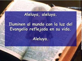 Aleluya, aleluya. Iluminen al mundo con la luz del Evangelio reflejada en su vida. Aleluya. 