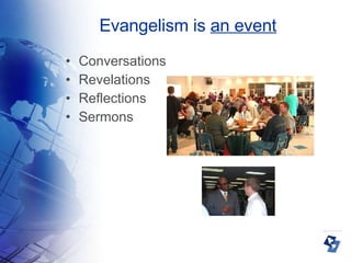 Evangelism is  an event Conversations Revelations Reflections Sermons 