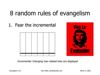 8 random rules of evangelism <ul><li>Fear the incremental </li></ul>Incremental: Changing how related links are displayed   