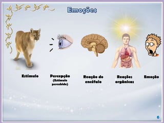 6
Percepção
(Estímulo
percebido)
Estímulo Reação do
encéfalo
Reações
orgânicas
Emoção
 