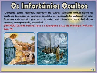“Colocado como redentor, liberador de culpas, também estava isento de
qualquer tentação, de qualquer condição de humanidade, inalcançável pelos
fenômenos do mundo, portanto, de certo modo, também, impossível de ser
imitado, acompanhado, inacessível...”
(FRANCO, Divaldo Pereira. Jesus e o Evangelho à Luz da Psicologia Profunda.
Cap. 17).
 