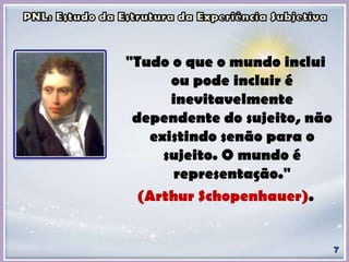 "Tudo o que o mundo inclui
ou pode incluir é
inevitavelmente
dependente do sujeito, não
existindo senão para o
sujeito. O mundo é
representação."
(Arthur Schopenhauer).
 