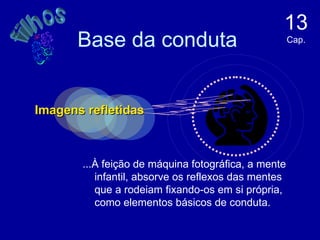 Base da conduta 13  Cap. Imagens refletidas ...À feição de máquina fotográfica, a mente infantil, absorve os reflexos das mentes que a rodeiam fixando-os em si própria, como elementos básicos de conduta.  filhos 