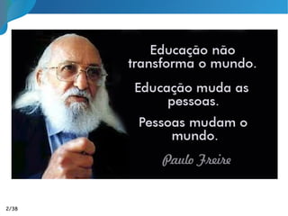 Por que Educar?
Questão 915. “Estando o egoísmo fundado no
interesse pessoal, parece difícil extirpá-lo do
coração do homem. Chegaremos a isso?”
“— À medida que os homens se esclarecem
sobre as coisas espirituais, dão menos
valor às materiais, em seguida é necessário
reformar as instituições humanas, que o
entretêm e excitam. Isso depende da
educação.”
O Livro dos Espíritos, Allan Kardec2/35
 