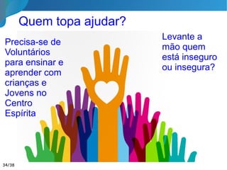 A Pergunta que fica...
Como eu posso
contribuir na educação
moral da humanidade,
começando pelo meu
lar?
https://www.slideshare.net/ricardoazevedo9216/evangelizao-escola-de-espritos
 