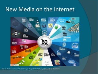 New Media on the Internet




http:ub.theclickdepot.com/The-Click-Depot-Blog/bid/275797/Every-60-Seconds-on-the-Internet
 