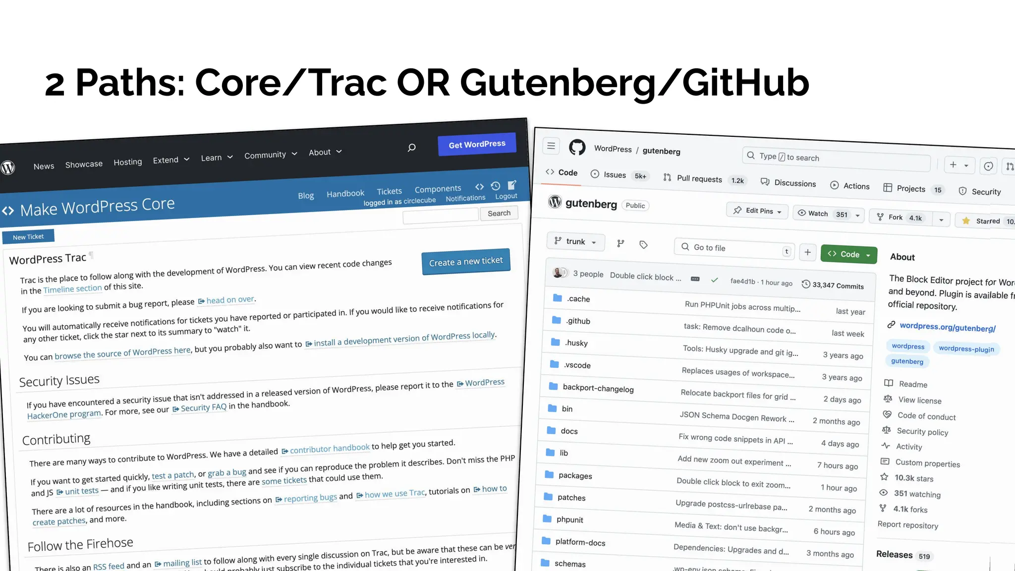 2 Paths: Core/Trac OR Gutenberg/GitHub
 