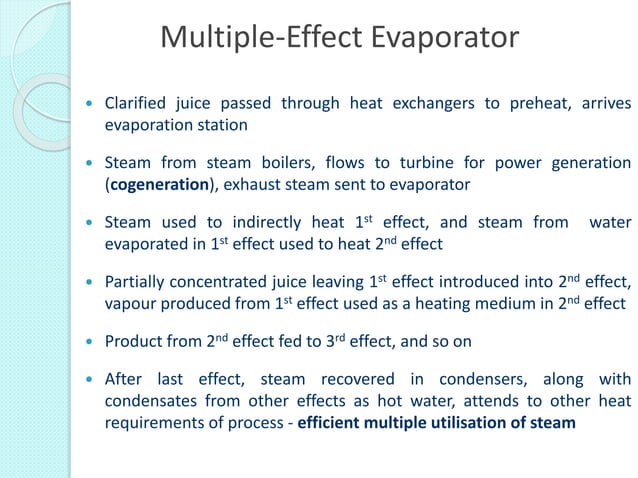 Evaporation in the sugar industry
