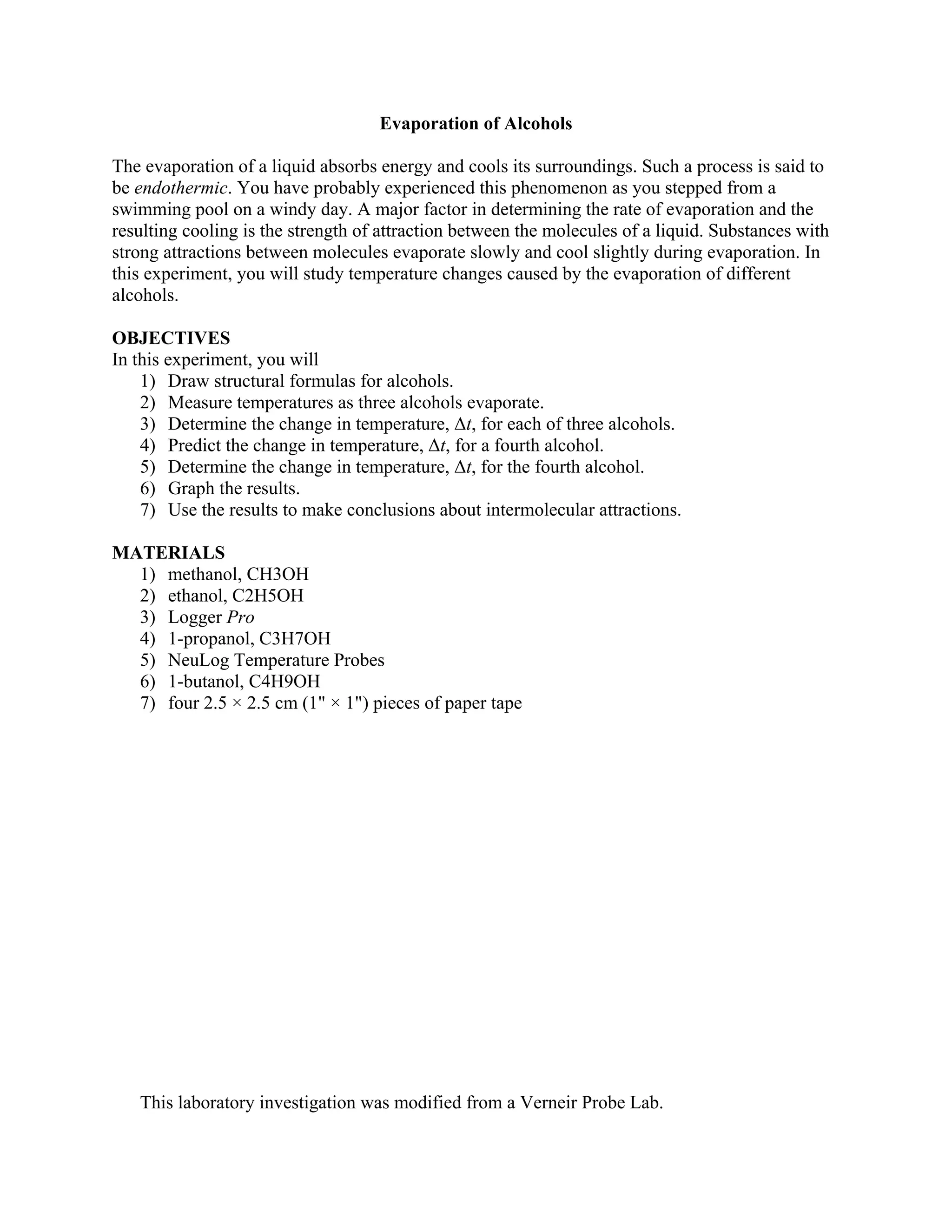 Evaporation of alcohols | PDF