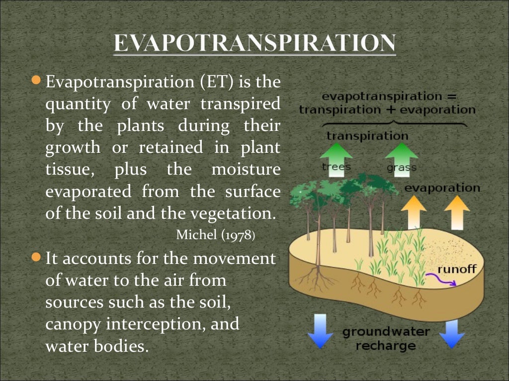 Evaporation, transpiration and evapotranspiration