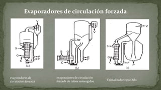 Evaporadores de circulación forzada
evaporadores de
circulación forzada
evaporadores de circulación
forzada de tubos sumergidos Cristalizador tipo Oslo
 