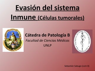 Evasión del sistema
Inmune (Células tumorales)

     Cátedra de Patología B
     Facultad de Ciencias Médicas
                UNLP




                             Sebastián Sabugo (com 8)
 