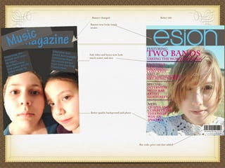 Banner changed
Banner now looks much
neater
Sub- titles and boxes now look
much neater and nice
Better quality background and photo
Bar code, price and date added
Better title
 