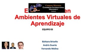 Evaluaciones en
Ambientes Virtuales de
Aprendizaje
EQUIPO 03

Bárbara Briseño

Andris Duarte
Fernando Molina

 