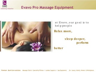 Relax more, sleep deeper, perform better   at Evavo, our goal is to help people  