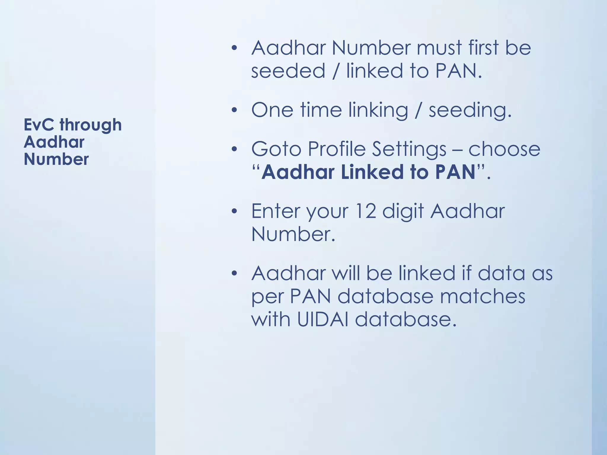 Different Methods of e-
verification of Income Tax
return using EvC
 