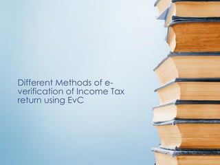 Contents
• Understand what is EvC and its
role.
• Who can and who can not use
EvC?
• Different methods to generate
EvC.
• How to Link/Seed PAN to Aadhar?
• How to login using net banking?
• How to generate EvC?
• How to e-verify ITR using EvC?
dk bholusaria 2
 
