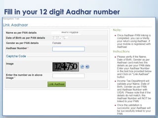 • Before generating EvC, Aadhar
number must first be seeded /
linked to PAN.
• One time linking / seeding.
• Goto Profile Settings – choose
“Aadhar Linked to PAN”.
• Enter your 12 digit Aadhar Number.
• Aadhar will be linked if data as per
PAN database matches with UIDAI
database.
EvC through
Aadhar
Number
 