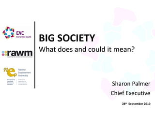 Sharon Palmer Chief Executive 28 th   September 2010 BIG SOCIETY What does and could it mean? 