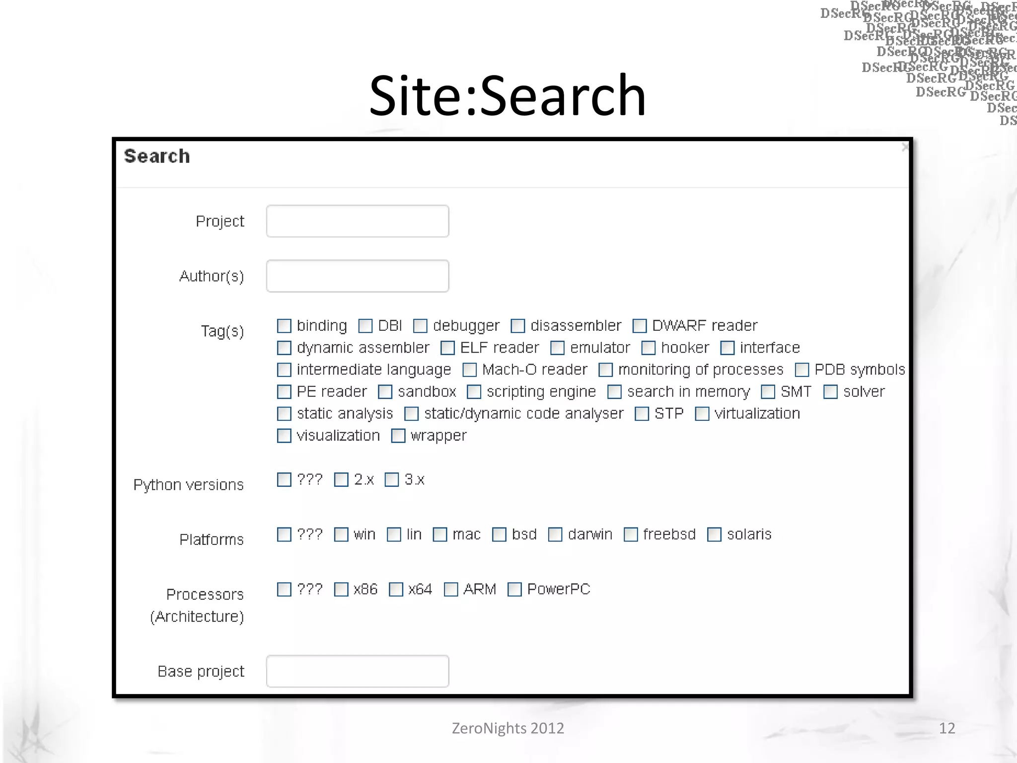 Site:Search




   ZeroNights 2012   12
 